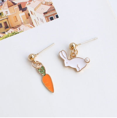 Seoul Asymmetrical Rabbit Carrot Earrings