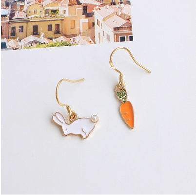 Seoul Asymmetrical Rabbit Carrot Earrings