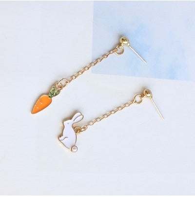 Seoul Asymmetrical Rabbit Carrot Earrings