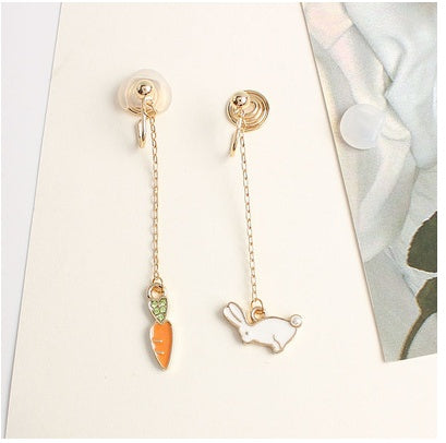 Seoul Asymmetrical Rabbit Carrot Earrings