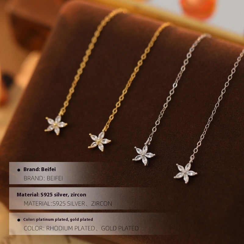 Seoul S925 Silver Long Flower Hanging Earrings