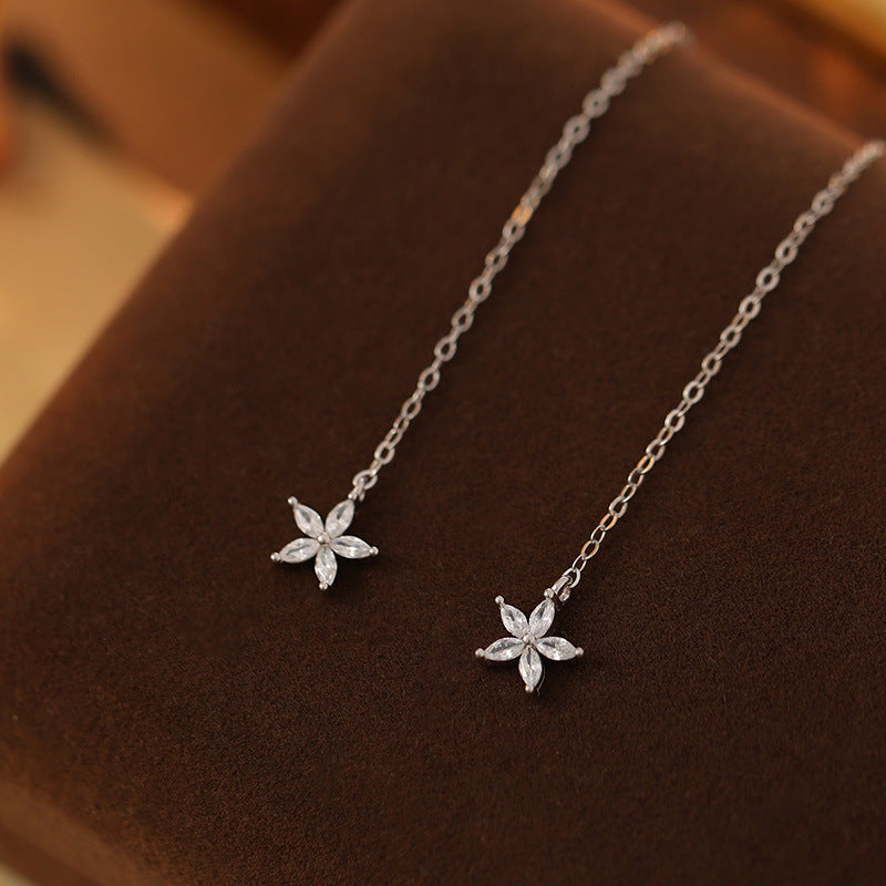 Seoul S925 Silver Long Flower Hanging Earrings