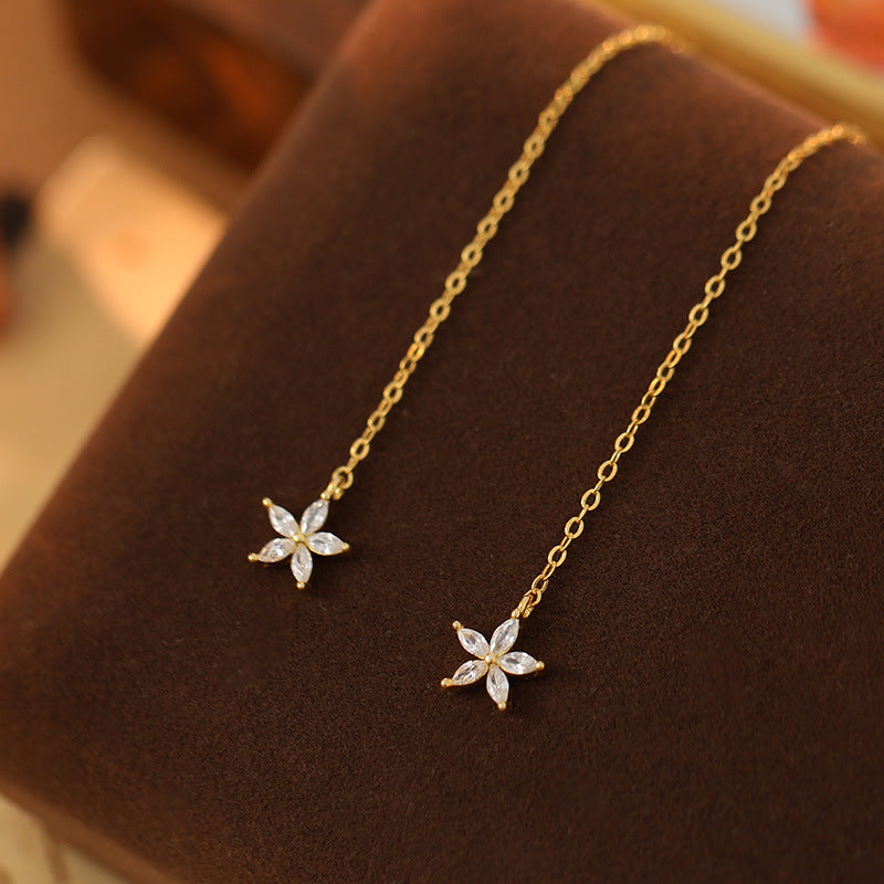 Seoul S925 Silver Long Flower Hanging Earrings