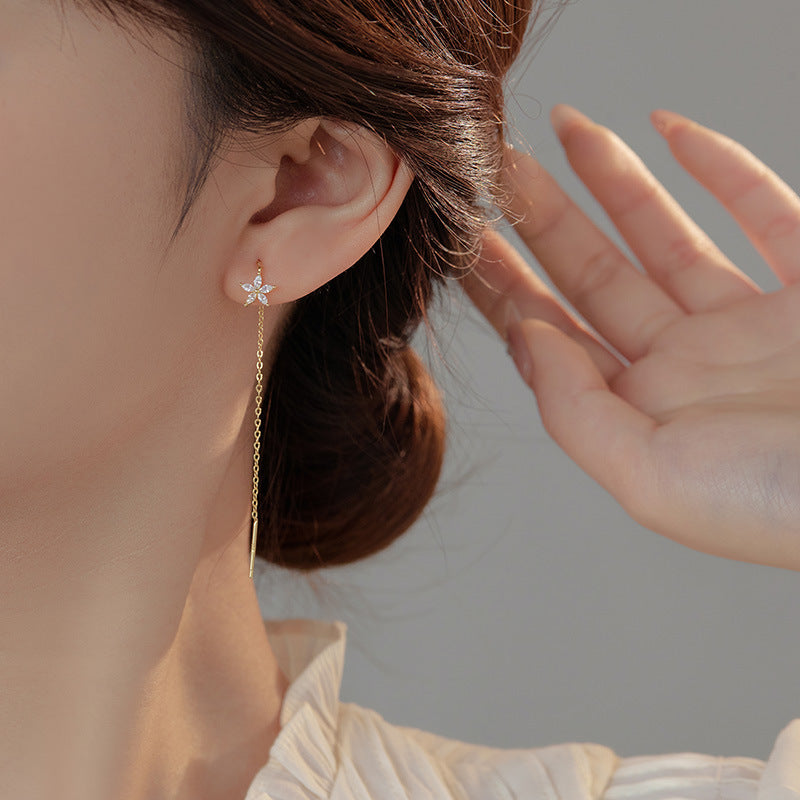 Seoul S925 Silver Long Flower Hanging Earrings