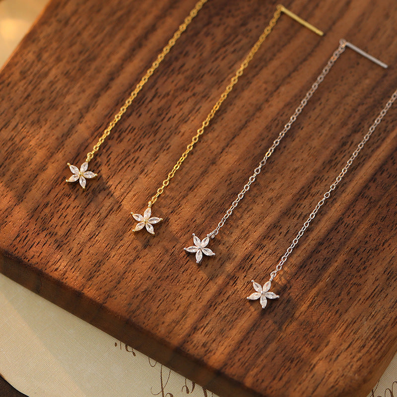 Seoul S925 Silver Long Flower Hanging Earrings