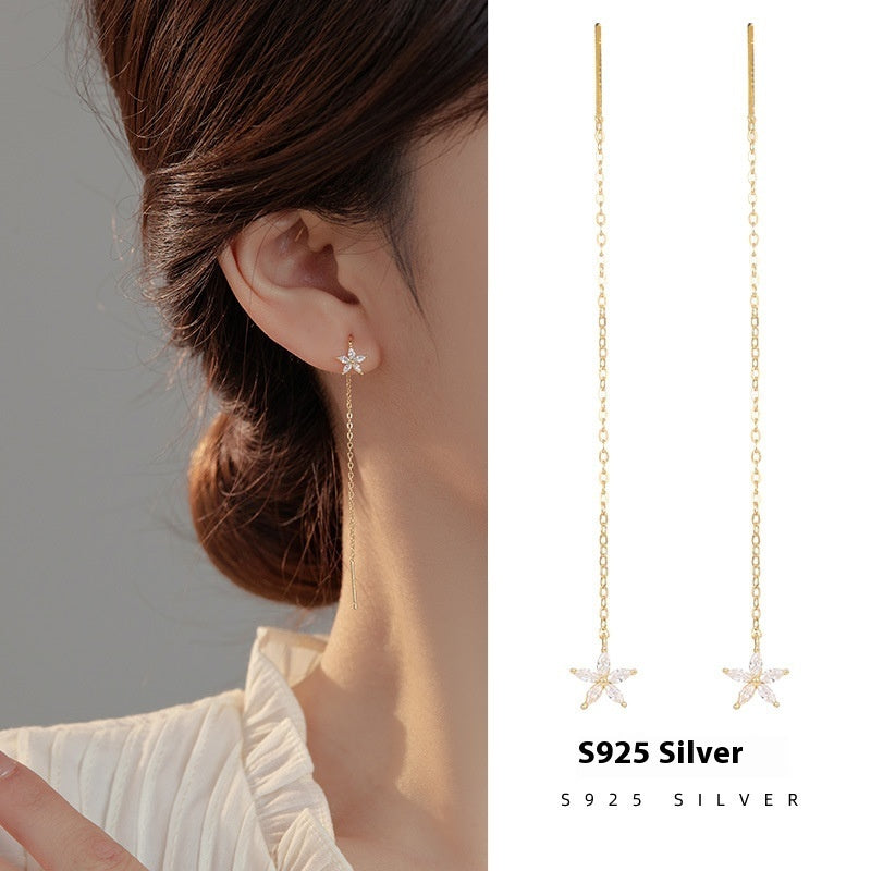 Seoul S925 Silver Long Flower Hanging Earrings